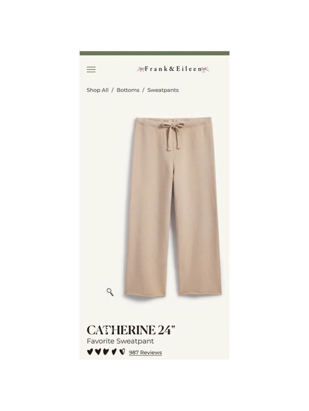 New Frank & Eileen Desert Beige Wide Leg Sweatpants M Catherine